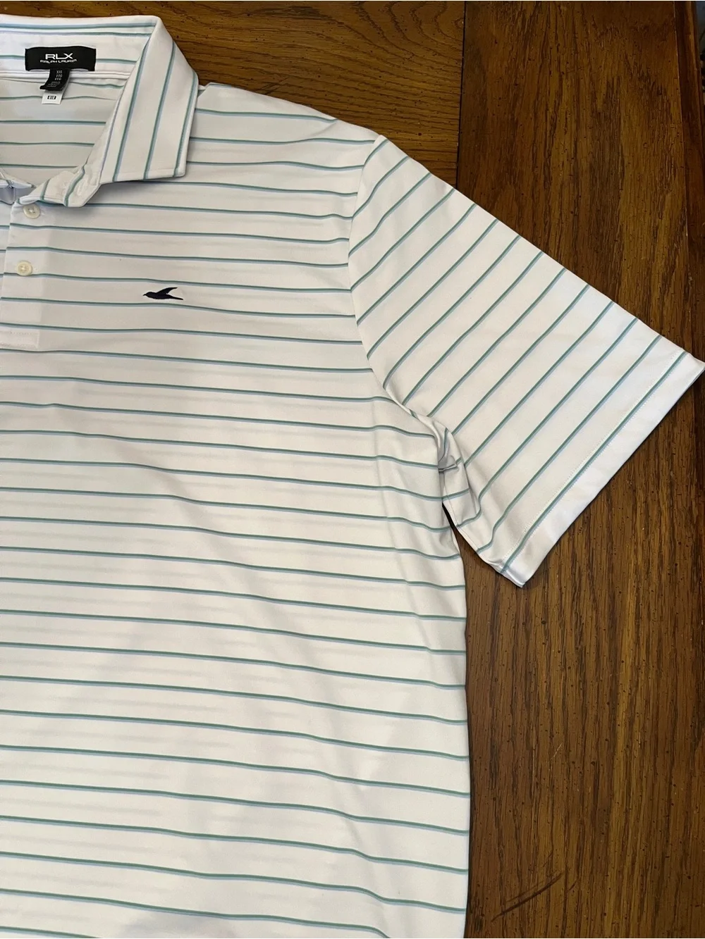 Ralph Lauren RLX White Polo with Light Blue and Green Stripes, size XXL
